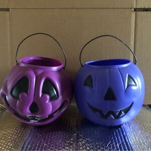 2 General Foam Purple Halloween Blow Mold Pumpkin Candy Pails Buckets